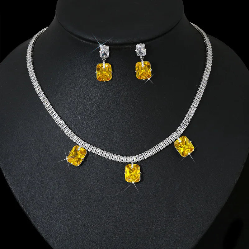 Jachon Women Wedding Jewelry Sets for Brides American Zircon Diamond Necklace Dangle Earrings Gifts Fit With Party