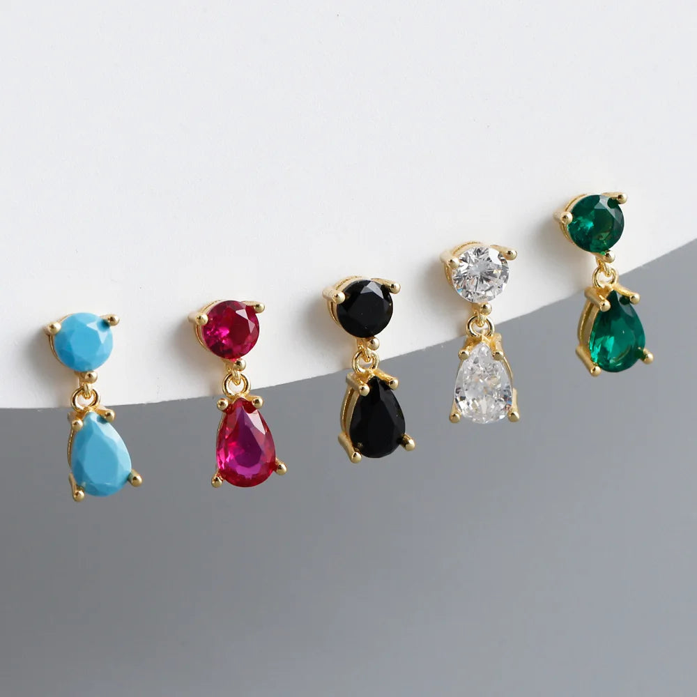 New Design S925 Sterling Silver Simple Style Drip Multi Coloured CZ Pendant Earrings 925 Silver Jewelry for Women EH1427