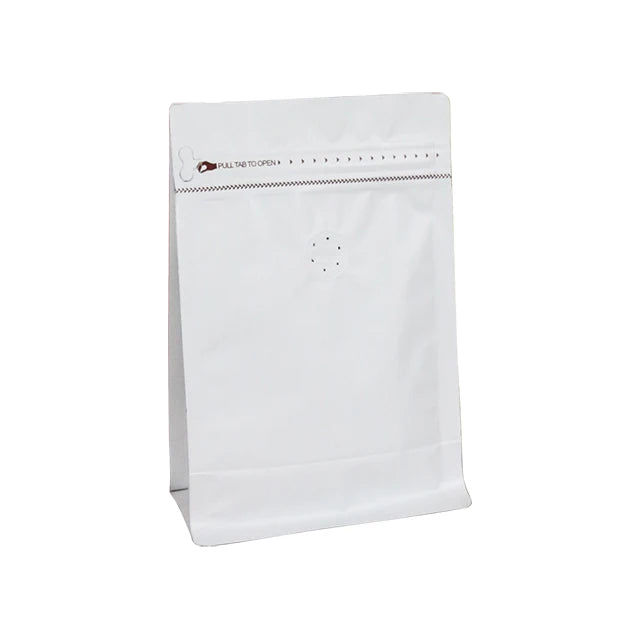 Biodegradable Square Flat Bottom Stand up Bag Paper Plastic Coffee Bean Packaging with Valve Zip for Food Use