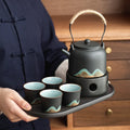 Chinese Kungfu Style Porcelain Tea Set With Stand Fairy Teapot Cups Japanese Style Tea Pot Gift Set With Tray