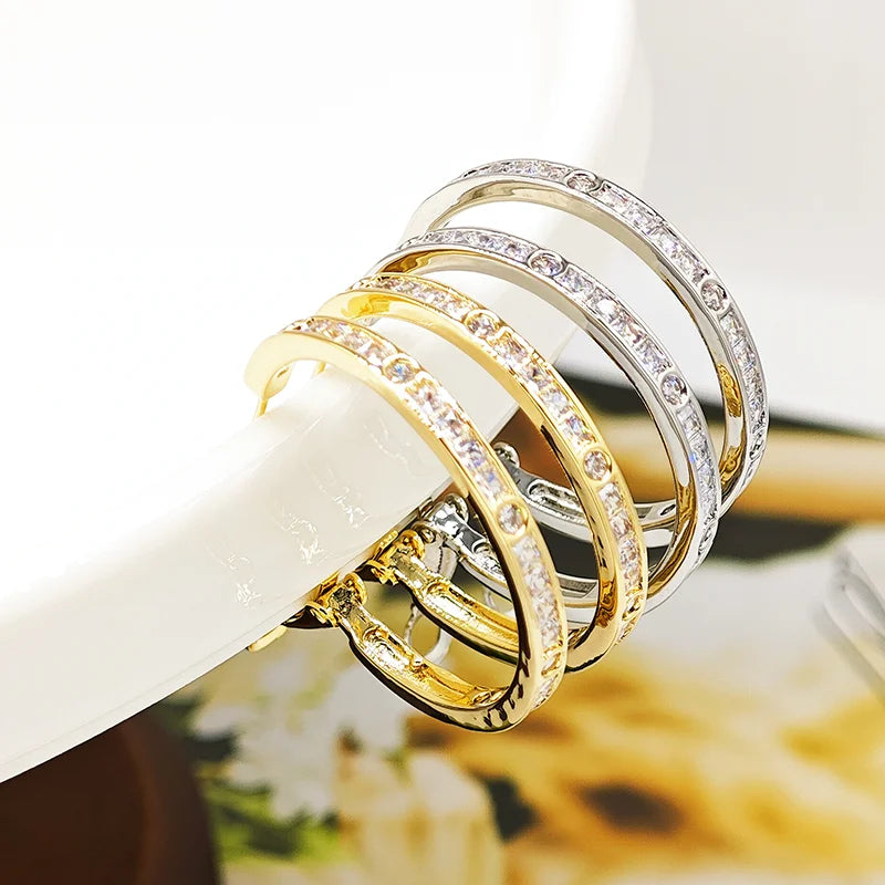 Ilona New Trend 18k Gold Plated Zircon Womens Faction Big Large Huggie Earrings Gold Silver Color Hoop Earrings