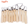 10PCS Wood Handle Wax Pottery Clay Sculpture Carving Tool DIY Craft Set Big Loop Trimming Clay Ceramic Sculpting Tool