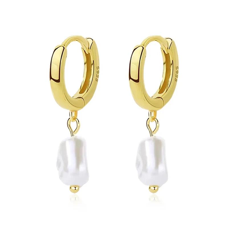 Damila Hotsale Sterling Silver Pearl Earrings Jewelry Gold Plated Dangle Charms Pearl Shell Earrings Hoop for Women