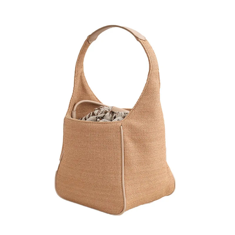 Large Capacity French Market Basket Tote Bag Two Handles Fashionable Summer Beach Straw Bag Letter Travel Beach Bucket Bag