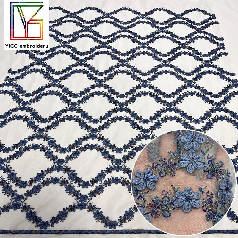 Wholesale African Lace Fabrics Colored 3d Embroidery Lace Fabric New Design Mesh Embroidery Tulle Laces Fabrics for Women