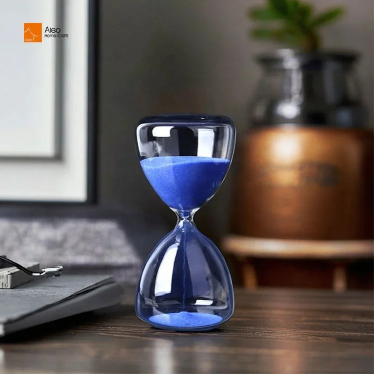 ALEO Customizable Logo Wedding Decor Classic Clear Glass Big Blue 1 Hour 30 45 Min Sand Timer for Timing