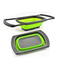Rectangle Collapsible Plastic Colander Basket with Extendable Handles Over-the-Sink Strainer for Kitchen Use