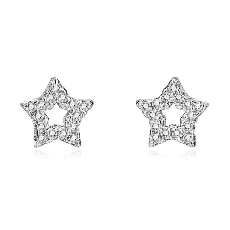 Mini 925 sterling silver women fashion sweet tiny star shape diamond zircon stud earrings