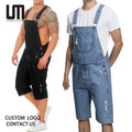 2025 New Fashion Men's Sleeveless Ripped Denim Overalls Shorts Casual Summer Jumpsuit Streetwear Breathable Daily Wear
