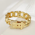 Vintage Style Punk Street Style Women's Gold-Plated Alloy Buckle Trendy Link Chain Bracelet with Crystal Rhinestone for Party