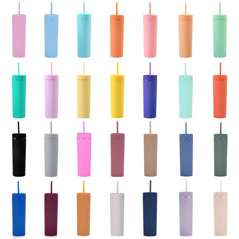 W167 Wholesale 16OZ Cups Mug Bpa Free Multi-color 16oz Double Wall Plastic Tumblers With Straw