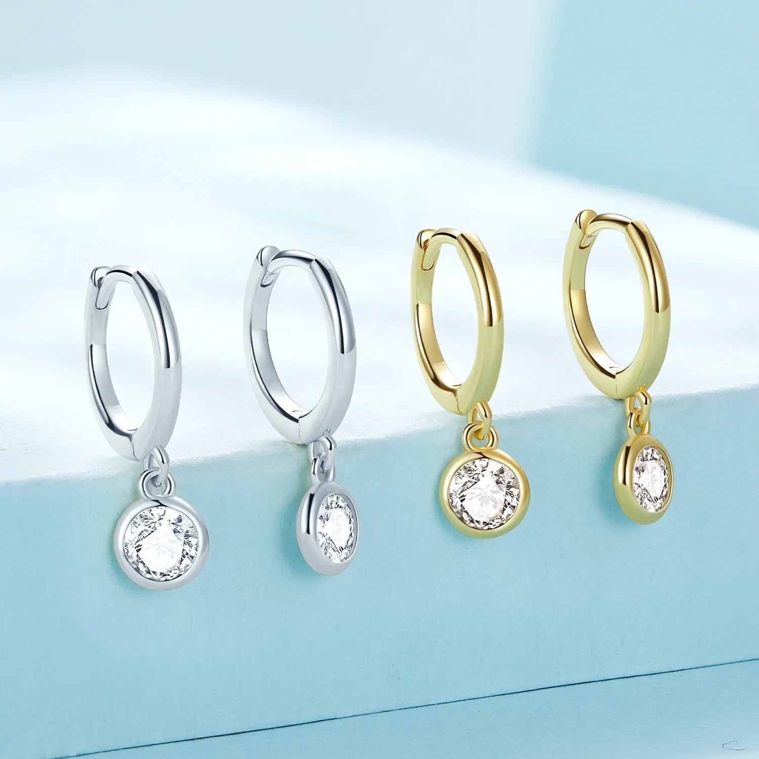 Factory 925 Sterling Silver Clear CZ Waterdrop Hoop Earrings for Women 14K Gold Plated Statement Basic Jewelry SCE830