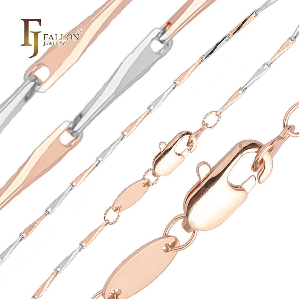 1mm+ FJ Fallon Fashion Jewelry Classic Barleycorn Fancy Link Chain Plated in Rose Gold Two Tone Brass Based