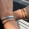 Wholesale Chunky Hollow Thick Stainless Steel Bracelet & Bangle High Polished 18k Gold Plated Open Design Cuff Bangle for Women