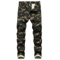 Wholesale Men Slim Straight Mid Waist Medium Wash Stretch Green Printed Casual Streetwear Geometric Pattern Breathable