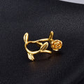 MECYLIFE 2022 Personalized Valentine Gift 18K Gold Stainless Steel Open Size Adjustable Rose Flower Ring for Her