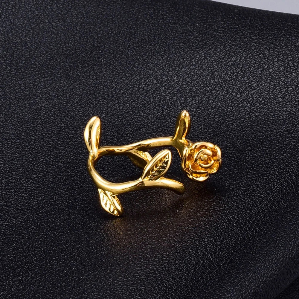 MECYLIFE 2022 Personalized Valentine Gift 18K Gold Stainless Steel Open Size Adjustable Rose Flower Ring for Her
