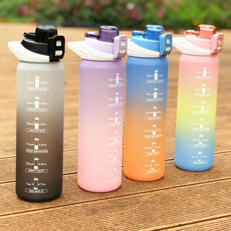 Hot Selling 32oz/1000ml Rubber Coating Large Water Bottle With Motivational Time Marker