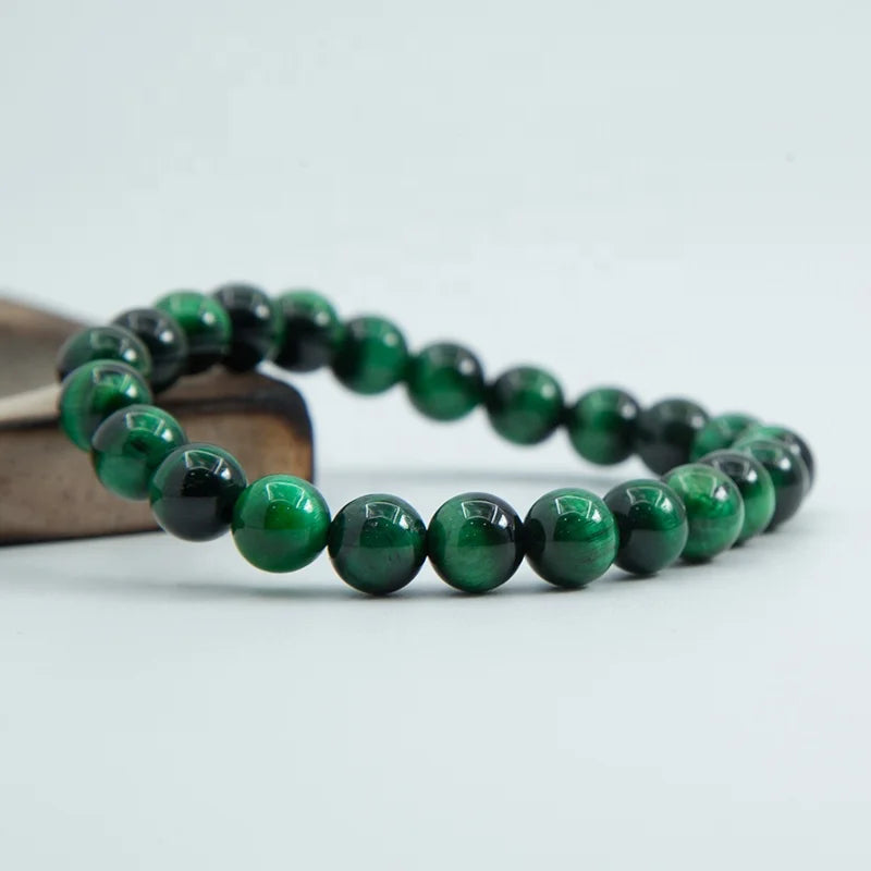 8mm AA Green Tiger Eye Unisex Beads Bracelet Fashionable Unstretched Ball-shaped Stretch Bracelet Natural Tiger Eye Color Dyed