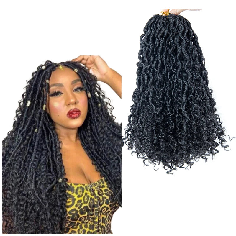 Hot Selling 14inch 18inch River Locs Crochet Hair Extensions Synthetic Goddess Twist Braids Hair River Locs Curly Faux Locs