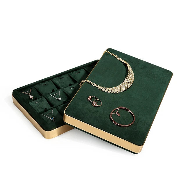 WYP New Style Green Suede Leather Jewelry Tray Elegant Display for Necklaces Earrings Bracelets Rings Jewelry Container