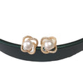 Natural Camellia Flower Pearl Studs 18K Gold Plated Zircon Genuine Freshwater Pearl Earrings