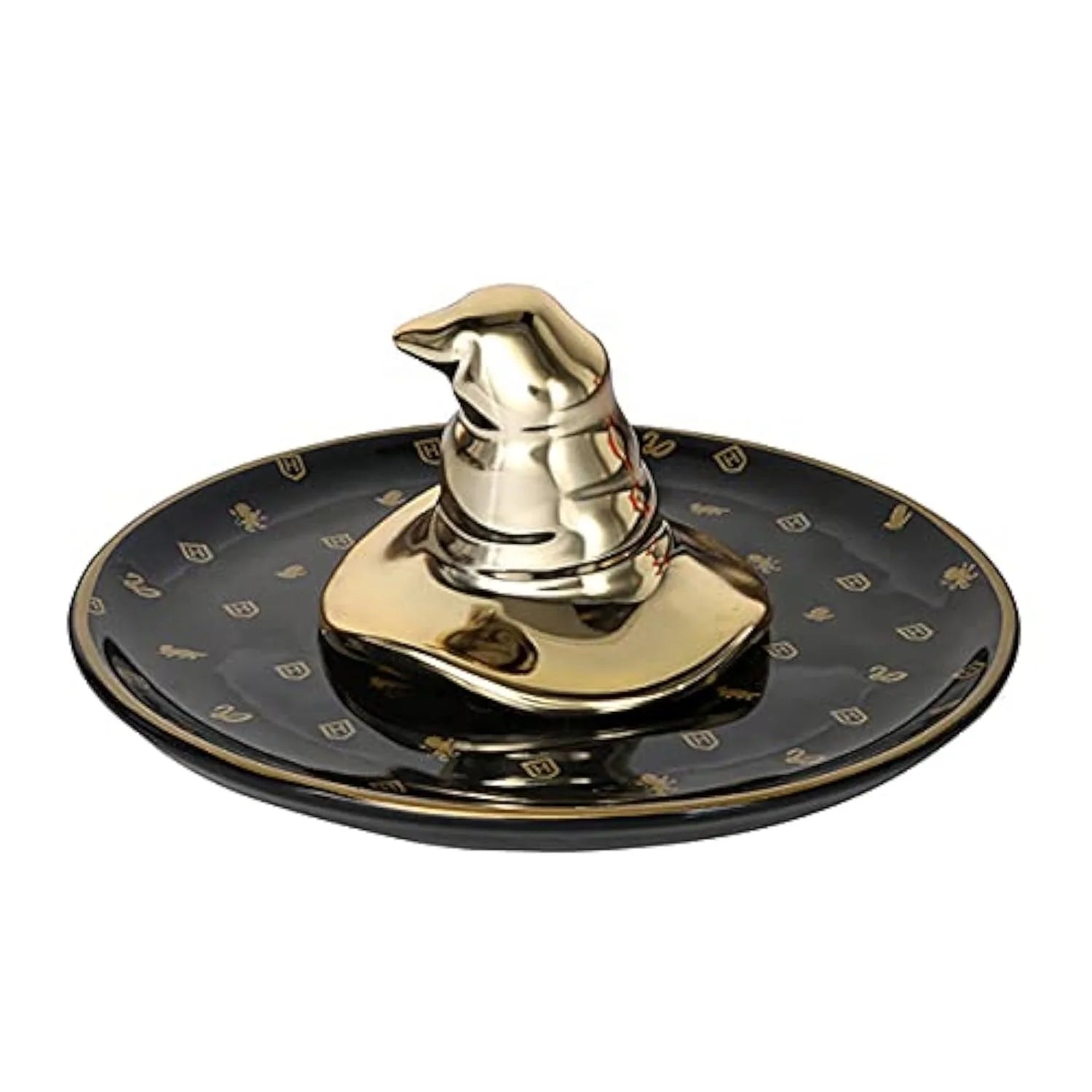 Creative High-End Black Ceramic Circular Jewelry Tray with Golden Magic Hat for Rings Necklace Earrings Plate Home Decoration