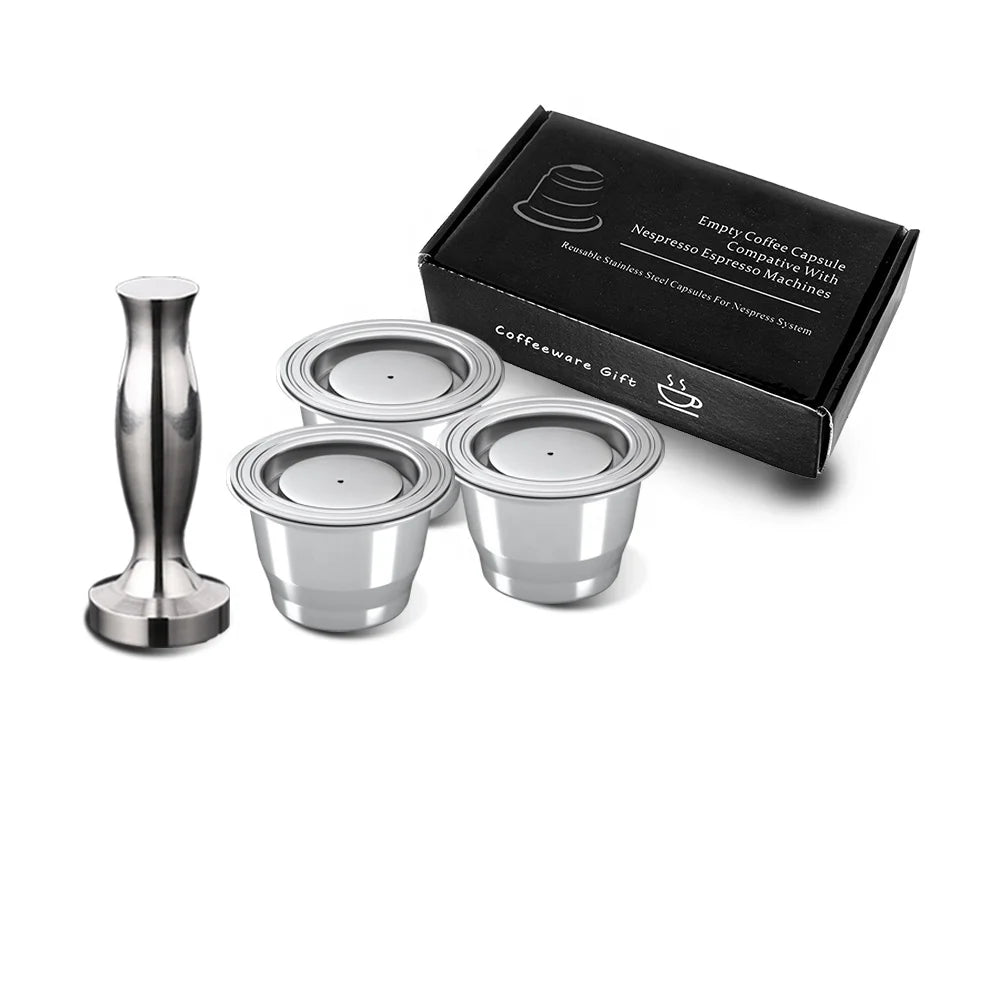 1 Pod 1 Tamper Wareset Coffeeware Accessories Stainless Steel Refillable Cafeteras for for NESPRESSO Sweet Taste Coffee Capsules