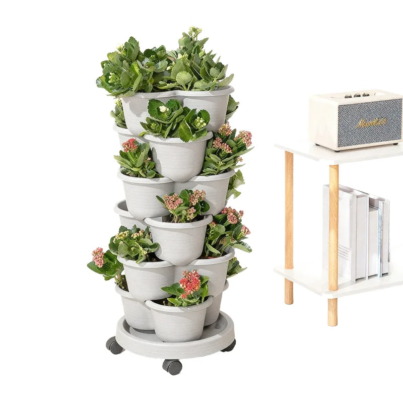 Hanging Hourleey Vertical Oasis 5 Tier Stackable Garden Strawberry Planter for Flowers Vegetables Succulents