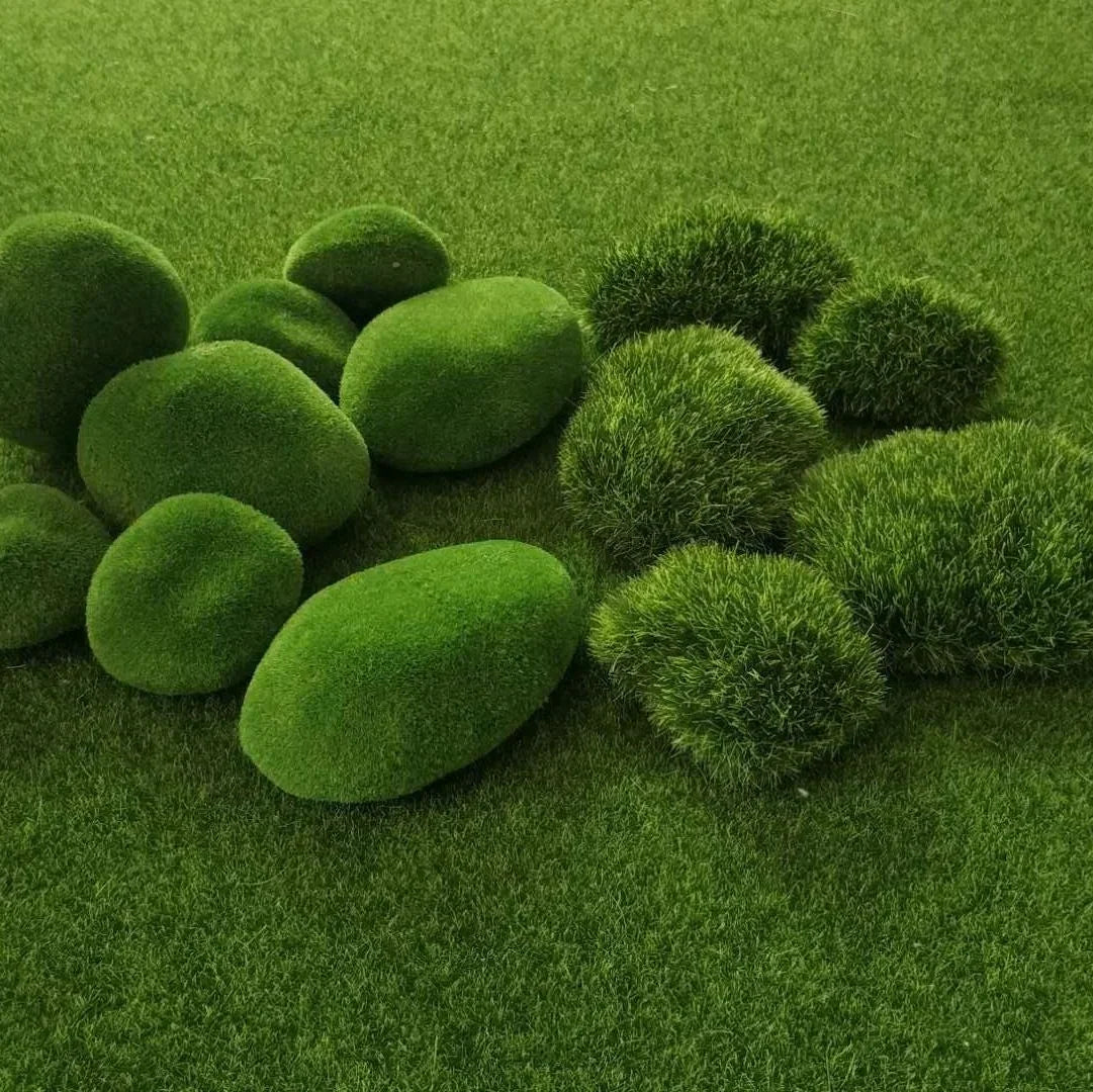 C243 Wholesale Faux Floral Arrangement Poam Moss Stone Reindeer Garden Decorative Green Artificial Moss for Window Display