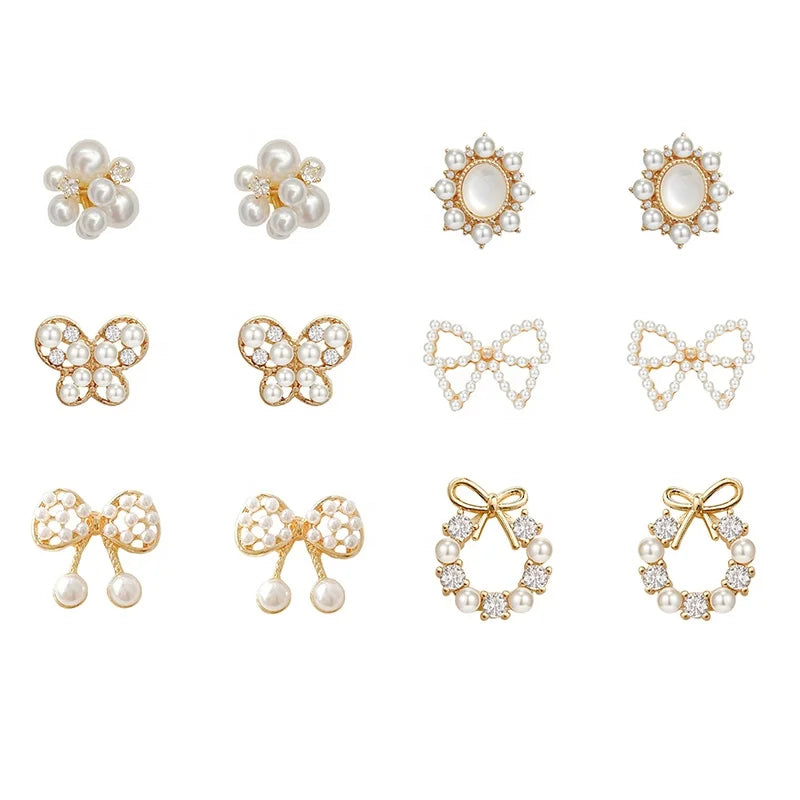 Women's Fashion 925 Silver Pin Bridal Diamond Stud Earrings with Pearl for Wedding Party Gift