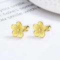 925 Sterling Silver Thread Earring Flower Five Petals Peach Blossom Gold Plated Stud Earrings for Women