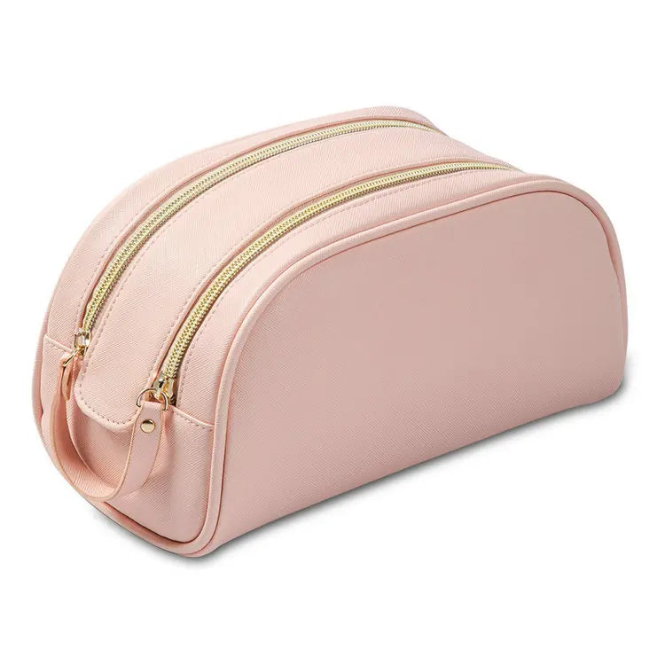 Double Zipper Fashion Pu Leather Portable Washing Travel Toiletry Make up Makeup Cosmetic Bag Pouch Box Case Pack for Men Women