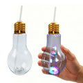 Promotion LED Light-Up Bulb-Shape Drinking Glass Bottle Cups with Straws Plastic Party Supplies for Events Decoration Sport Fans