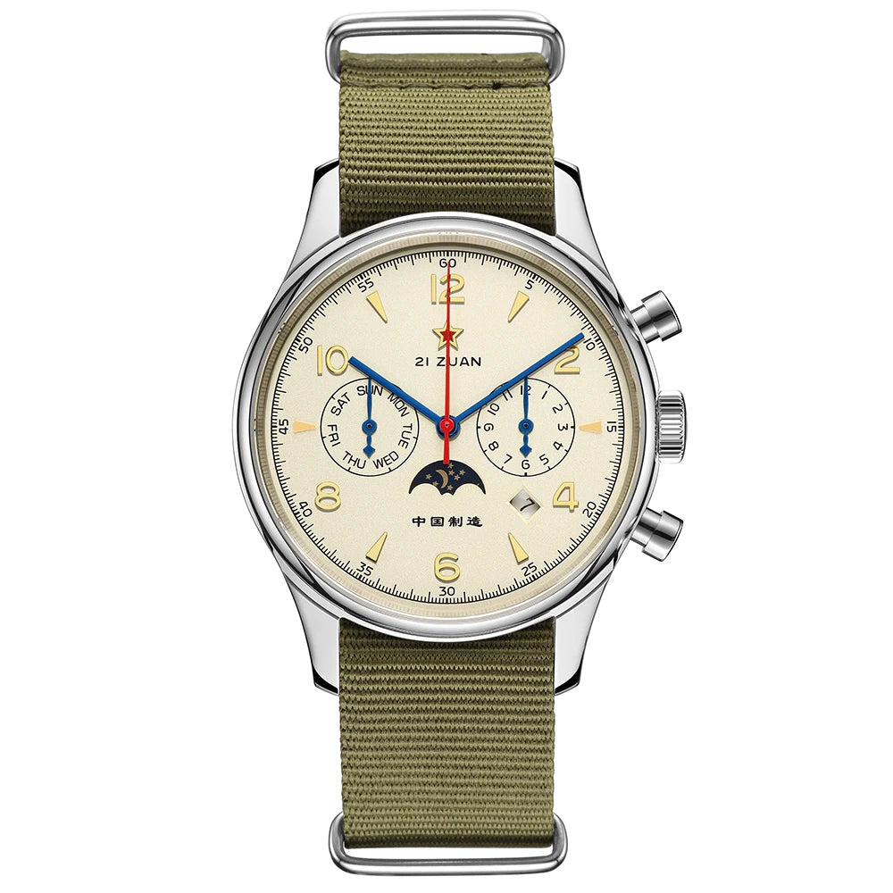 SEAKOSS Automatic Mechanical 40mm Wristwatch 1963 Seagull ST1654 Movement Week Display Sapphire Pilot Calendar Stainless Steel