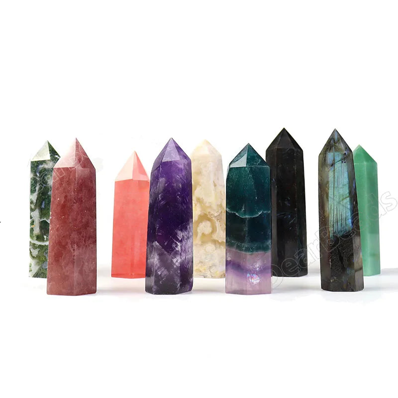 7~8CM Semi-precious Stone Crafts Gemstone Point Tower Shape Stones 6 Sided Natural Crystal Crafts for Gift Decoration 7cm 8cm