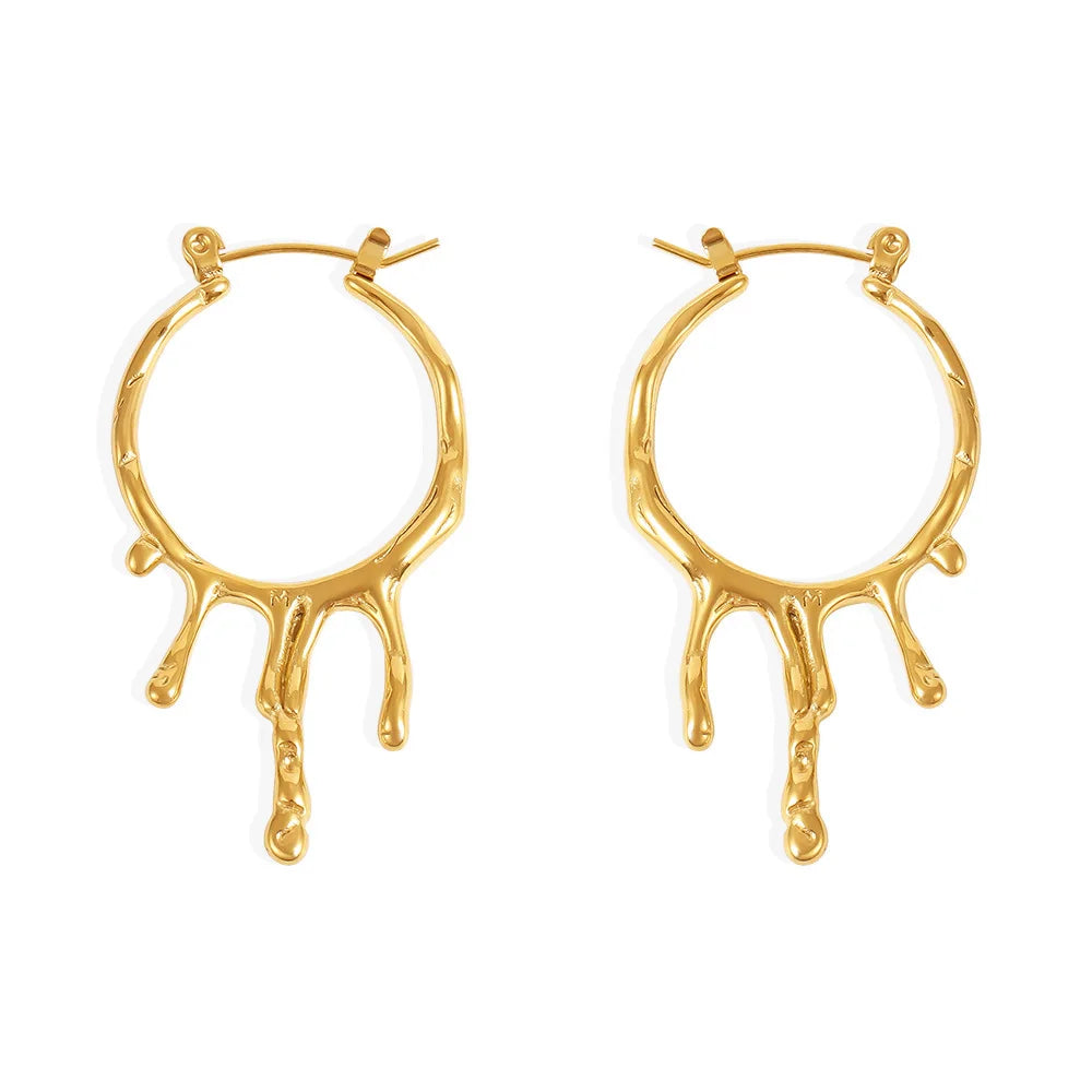 Fashion Personality Karst Water Drop Irregular Liquid Earrings Stainless Steel 18K Gold Plating Exaggerated Big Hoop Earrings