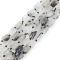 Natural Faceted Black Rutilated Quartz Semi Gemstone 8x11mm Cylinder Shape Loose Beads for Jewelry Making DIY