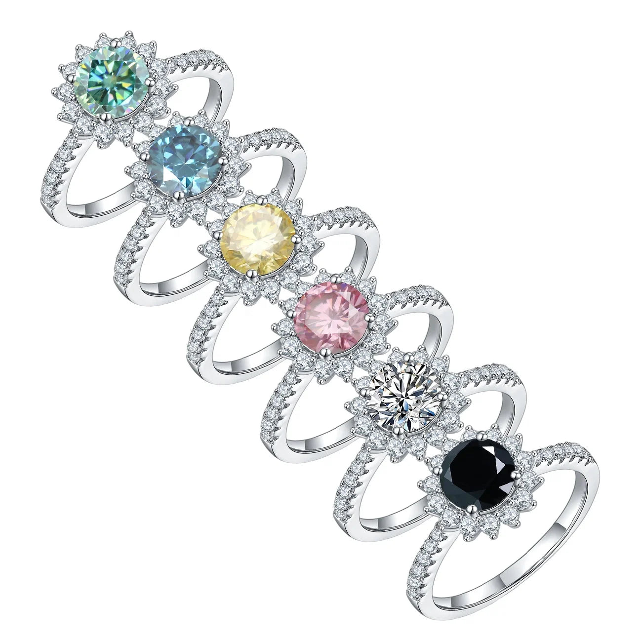 Abiding Customization 1 Carat Colored Moissanite Diamond Ring 925 Sterling Silver Women Jewelry Flower Shape Rings