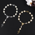 SC New Arrival Christening Rosary Bracelet Rose Pearl Bead Bracelet Hollow Cross Pendant Bracelet for Women