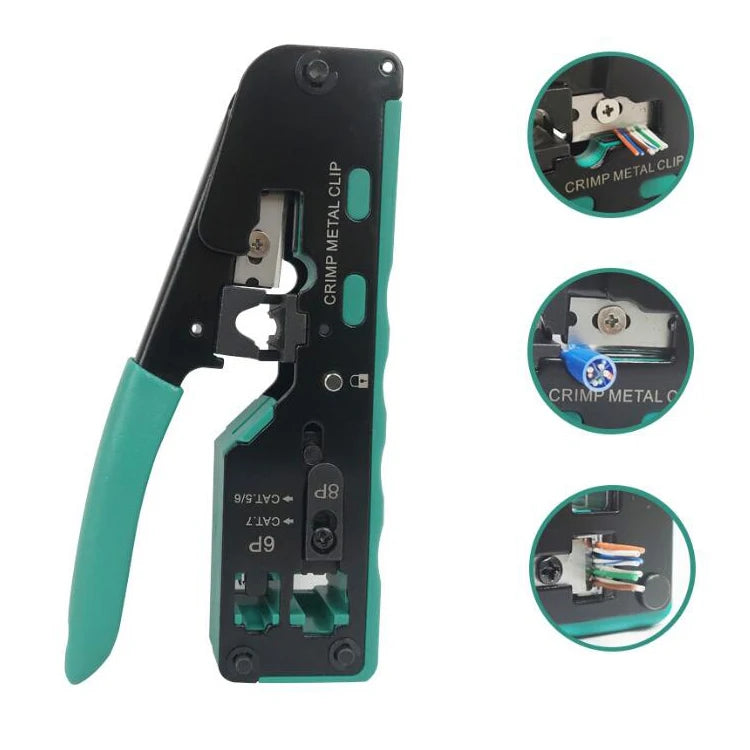 RJ45 Ethernet Crimping Tool with Soft Grip Handle Carbon Steel for Cat7/Cat6a/Cat6/Cat5e Pass-Through Connectors Wire Cutter