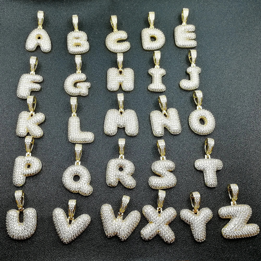 CN154  Wholesale A-Z 26  Letters Real Iced Out AAA Zircon Bling Bling Copper with Zircon Pendant Necklace Jewelry