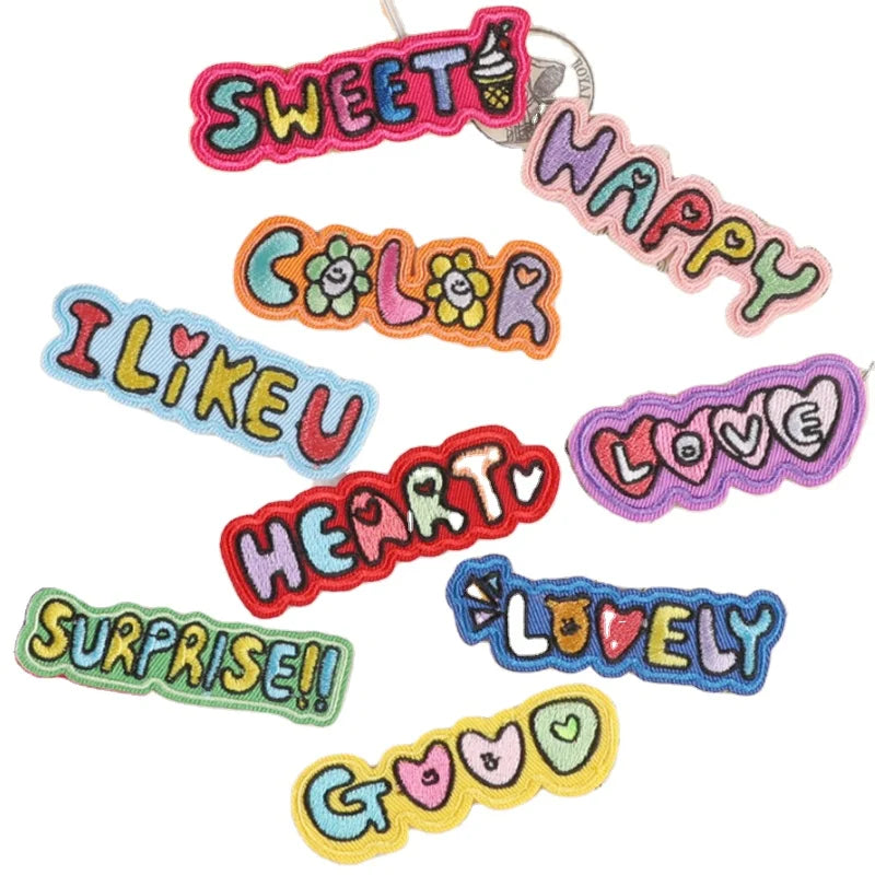 Cartoon Multicolor Hot Melt Adhesive Embroidered Combine Letters Patch for Clothing Bags Decoration Garment Embroidery Patches