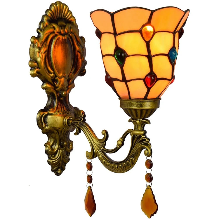 Antique Stained Glass Lampshade Hotel Staircase Tiffany Wall Lamps Fixture for Garden Courtyard Bed Lighting Wall Lamp