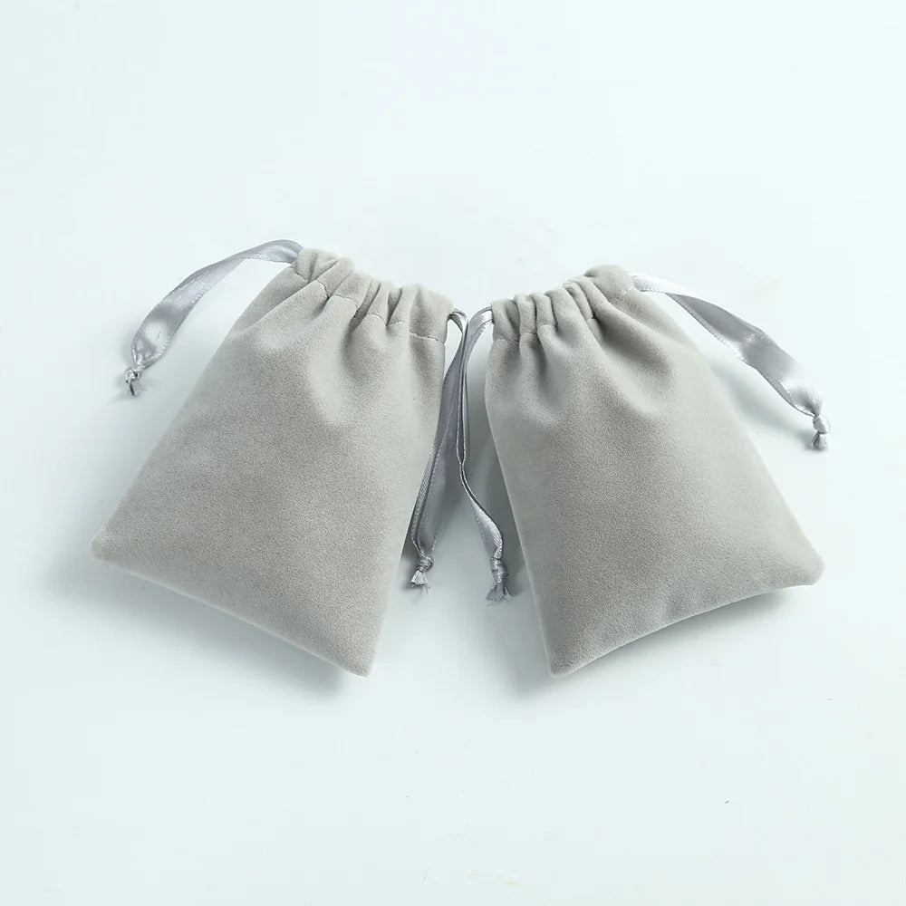 7*9cm Wholesale Promotion Grey Velvet Cloth Jewelry Pouches Drawstring Bags Custom Logo Portable