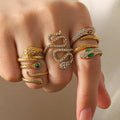 2022 Fashion New Stainless Steel 18K Gold-plated Texture Light Luxury Retro Inlaid Diamond Snake Ring Spot Wholesale