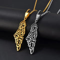 18K Gold Plated Stainless Steel Men's Jewelry Long Link Necklace Choker Pendant Hollow Carved Israel Palestine Map for Gift