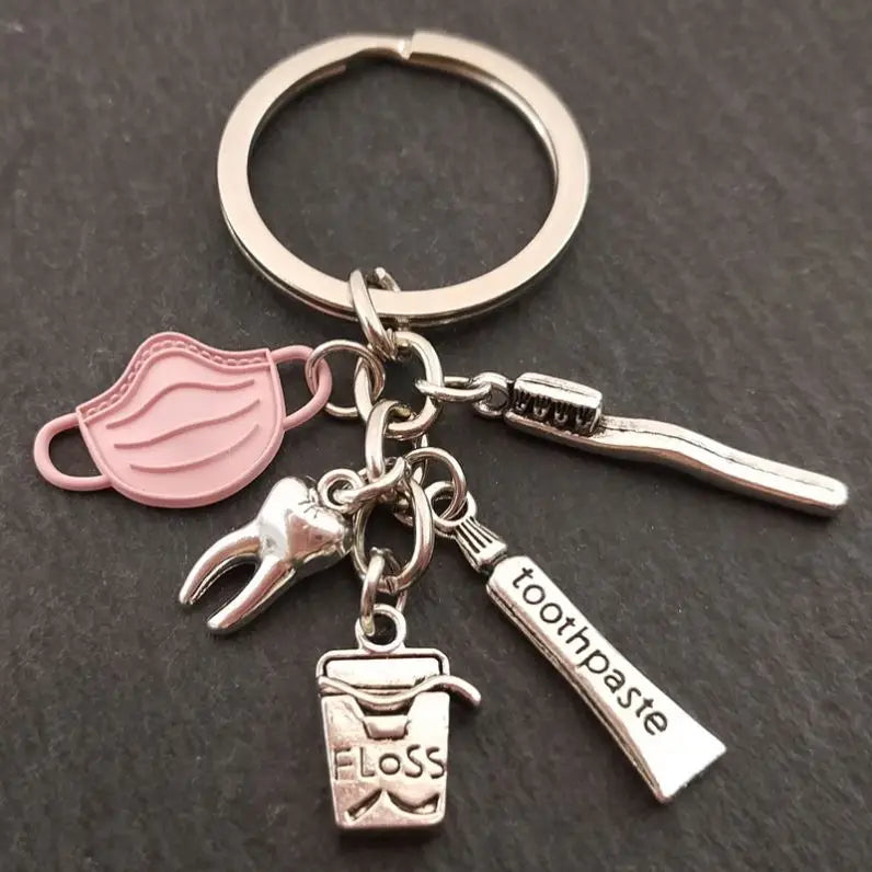 Promotion Toothbrush Toothpaste Floss Teeth Tooth Pendant Metal Key Rings Key Chains Dentist Nurse Doctor Dental Health Keychain