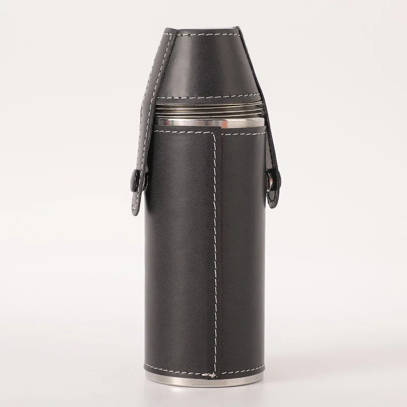 Golf 8 OZ Cylindrical Stainless Steel Hip Flask with PU Leather Pouch Mini Custom Pocket Whiskey Liquor Hip Flask with Glass Set