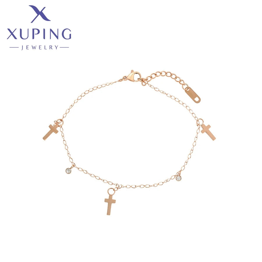 XUPING A00903213 Religious Cross Design Rose Gold Color Women Ancient Cool Stainless Steel Jewelry Royal Fashion Simple Bracelet